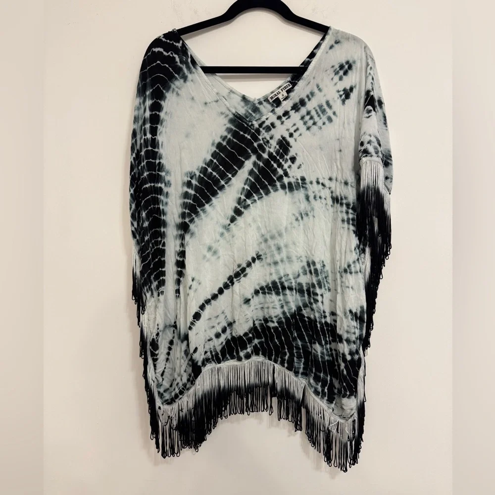 Black and White Tie-Dye Fringe cover up